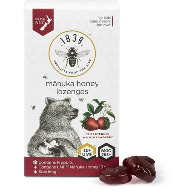 1839 Manuka Honey UMF 10+ Lozenges Strawberry for Kids 12pk - The O.G Me