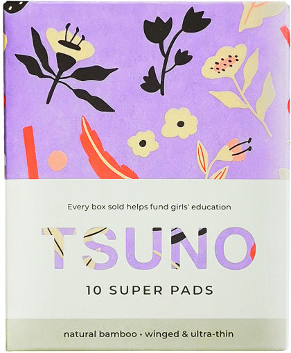 Tsuno Natural Bamboo Super Pads Winged & Ultra Thin Box of 10