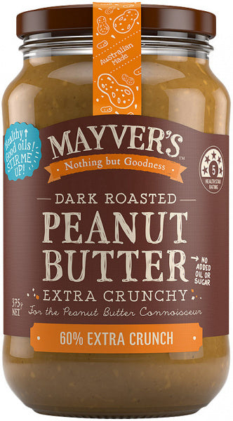 Mayvers Dark Roasted Extra Crunchy Peanut Butter G/F 375g