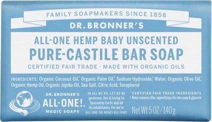 Dr Bronner's Pure Castile Bar Soap Baby Unscented 140g