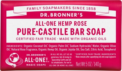 Dr Bronner's Pure Castile Bar Soap Rose 140g