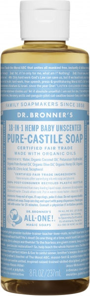 Dr Bronner's Pure Castile Liquid Soap Baby Unscented 237ml