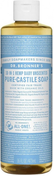 Dr Bronner's Pure Castile Liquid Soap Baby Unscented 473ml