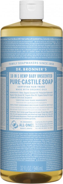 Dr Bronner's Pure Castile Liquid Soap Baby Unscented 946ml