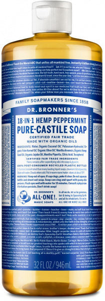 Dr Bronner's Pure Castile Liquid Soap Peppermint 946ml