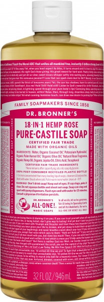 Dr Bronner's Pure Castile Liquid Soap Rose 946ml