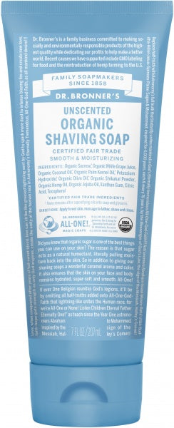 Dr Bronner's Shaving Soap Unscented 207ml