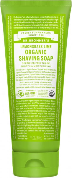 Dr Bronner's Shaving Soap Lemongrass Lime 207ml