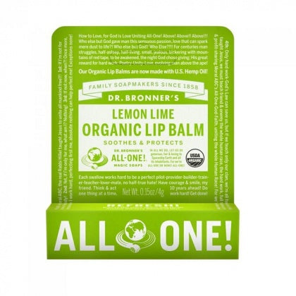 Dr Bronner's Lip Balm Lemon Lime Hang Sell 12x4g