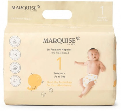 Marquise Newborn Eco Nappies Size 1 (up to 5kg) 26Pack