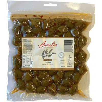 Aurelio Organic Garlic Olives G/F 300g - The O.G Me