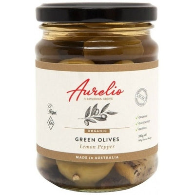 Aurelio Organic Green Olives Lemon Pepper G/F 240g - The O.G Me