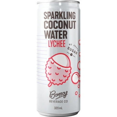 Bonsoy Sparkling Coconut Water Lychee G/F 12x320ml Cans - The O.G Me