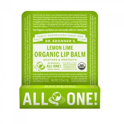 Dr Bronner's Lip Balm Lemon Lime Hang Sell 12x4g - The O.G Me