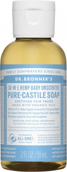 Dr Bronner's Pure Castile Liquid Soap Baby Unscented 59ml - The O.G Me