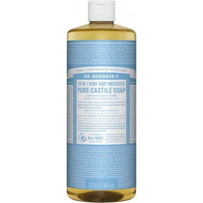 Dr Bronner's Pure Castile Liquid Soap Baby Unscented 946ml - The O.G Me