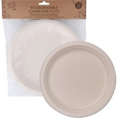 Eco Basics Biodegradable Sugarcane Plate 23cm - 10pcs - The O.G Me