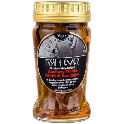 Fish 4 Ever Anchovies in Olive Oil G/F Jar 95g - The O.G Me