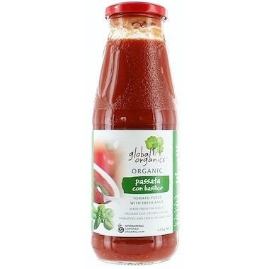 Global Organics Tomato Puree with Basil Passata Con Basilico Glass 680g - The O.G Me