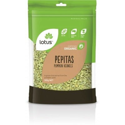 Lotus Organic Pepitas Pumpkin Kernels Raw 500g - The O.G Me